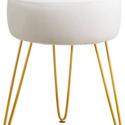 LUE BONA Vanity Stool, White Vanity Stools for Makeup Room, Round Ottoman Foot Stool