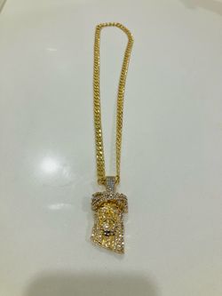 Gold Cuban Chain Jesus Face Pendant Necklace