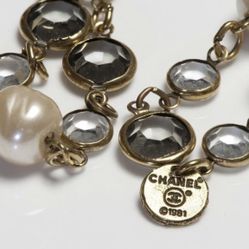 Chanel Paris Very Long 1981 Vintage Chanel Gold Pearl Crystal Necklace Mint Condition 