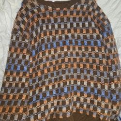 ZARA Orange, blue and brown knit, oversized, cute, sweater MENS Large New 