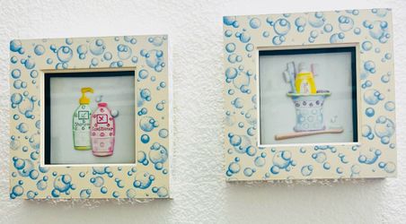 Bathroom Wall Art Set (2) 3D Shadow Box Decor