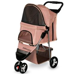 Paws & Pals Pet Stroller for Cats & Dogs Folding 3-Wheel Carrier Jogger (Pink) (Small)
