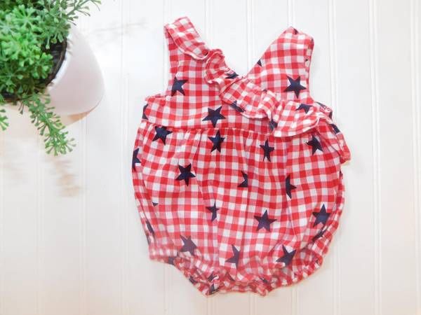 Cat & Jack Baby Girls 3-6 Month Red Gingham Stars Shorts Romper Outfit