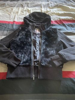Black fur jacket, size S , lik new, very stylish