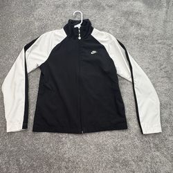 Nike Mens S Black White Raglan Track Jacket Full Zip Swoosh Polyester Indonesia