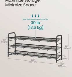 SONGMICS Stackable Shoe Rack 3 Tier Metal Shoes Rack Storage Shelf Up to 15 Pairs - Bronze