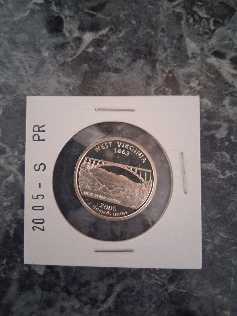 2005 Silver -PROOF West Virginia State Quarter.