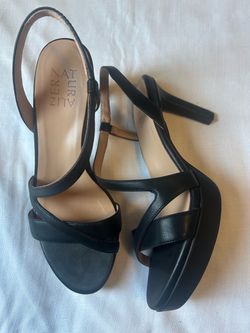 Naturalizer Black Leather Strappy Heeled Sandals