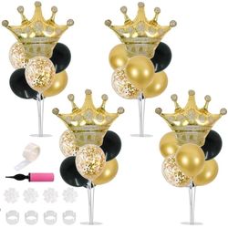 TONIFUL Table Centerpiece Balloons Stand Kit Include Black Gold Latex Confetti Balloons and Foil Crown Balloon for Birthday 2024 Graduation Anniversar