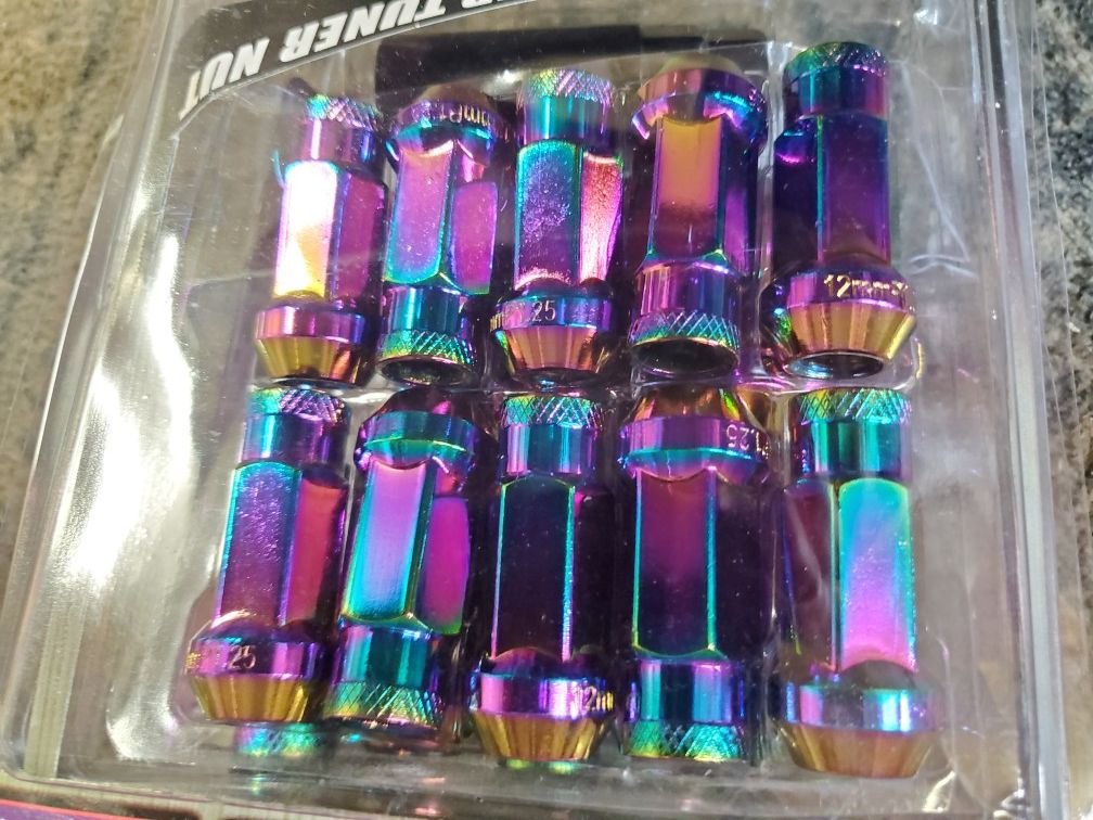 Muteki 12x1.25 Neon Neo Chrome Tuner Lugs Lug Kit Lug nuts for Rims Wheels