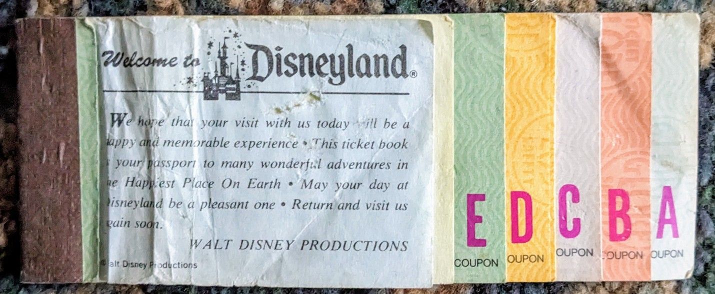 Disneyland Ticket Book, A Through E, Approximately 1976 Or 1977