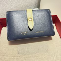  CELINE navy blue & vanilla leather CARD HOLDER Wallet