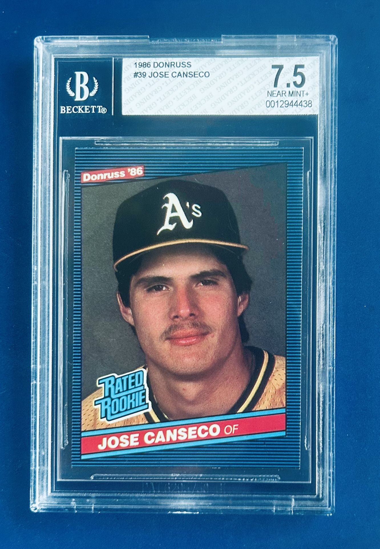 1986 Donruss Jose Canseco Rookie Baseball Card Graded Beckett 7.5