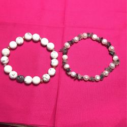 White Turquoise , Freshwater Pearls, Black Tourmaline Bracelets
