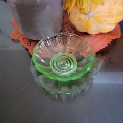 Vaseline Glass Bowl and Saucer