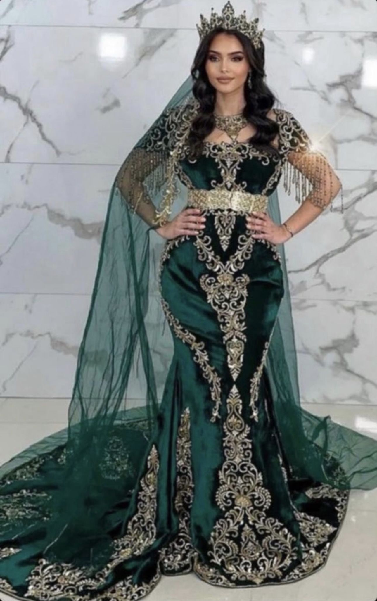 Elegant Custom Velvet Green Dress