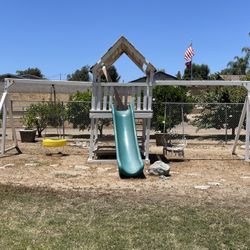 Outdoor Swing Set With Slide And Picnic Table 