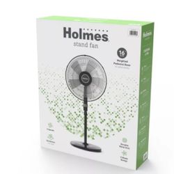 HOLMES 16" OSCILLATING 5 BLADE METAL STAND FAN 3 SPEEDS WEIGHTED BASE - White 