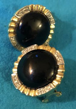 14k Large Ónyx Diamonds Vintage Earring