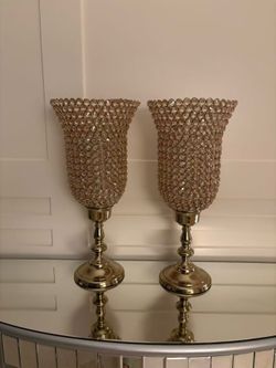Pair of Gold Crystal Candle Holders