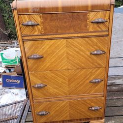 Vintage Antique 1930s MCM Art Deco Waterfall Dresser / Chest of Drawers