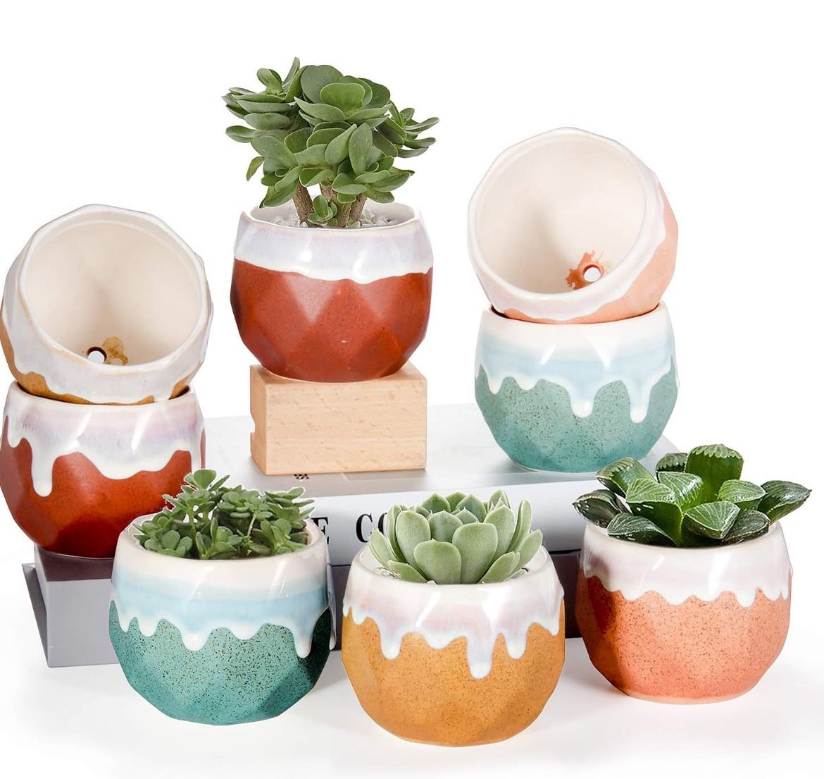 4PACK 3.5inch Creative Flower Pot Cylinder Ceramic Plants Desktop Decorations Succulent ted Holder Home Garden