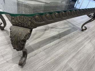 Elegant Glass Top Coffee Table – Ornate Metal Base