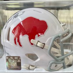 Tyler Bass Signed NFL Buffalo Bills Standing Buffalo Riddell Mini Helmet