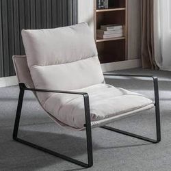 New Single Mid-Century Accent Chair, Comfy Side Chair with Armrest Chenille Fabric, Upholstered