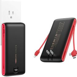 VEEKTOMX 20000mAh Portable Charger with Built-in Cables & AC Wall Plug