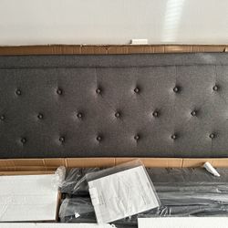 Queen Bed Frame Upholstered Dark Grey