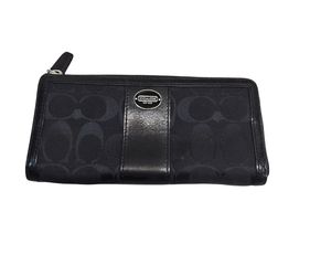 Coach 48437 Legacy Signature Slim Zip Wallet Black C Fabric & Leather Trim