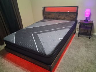 Full size floating bed and night stand