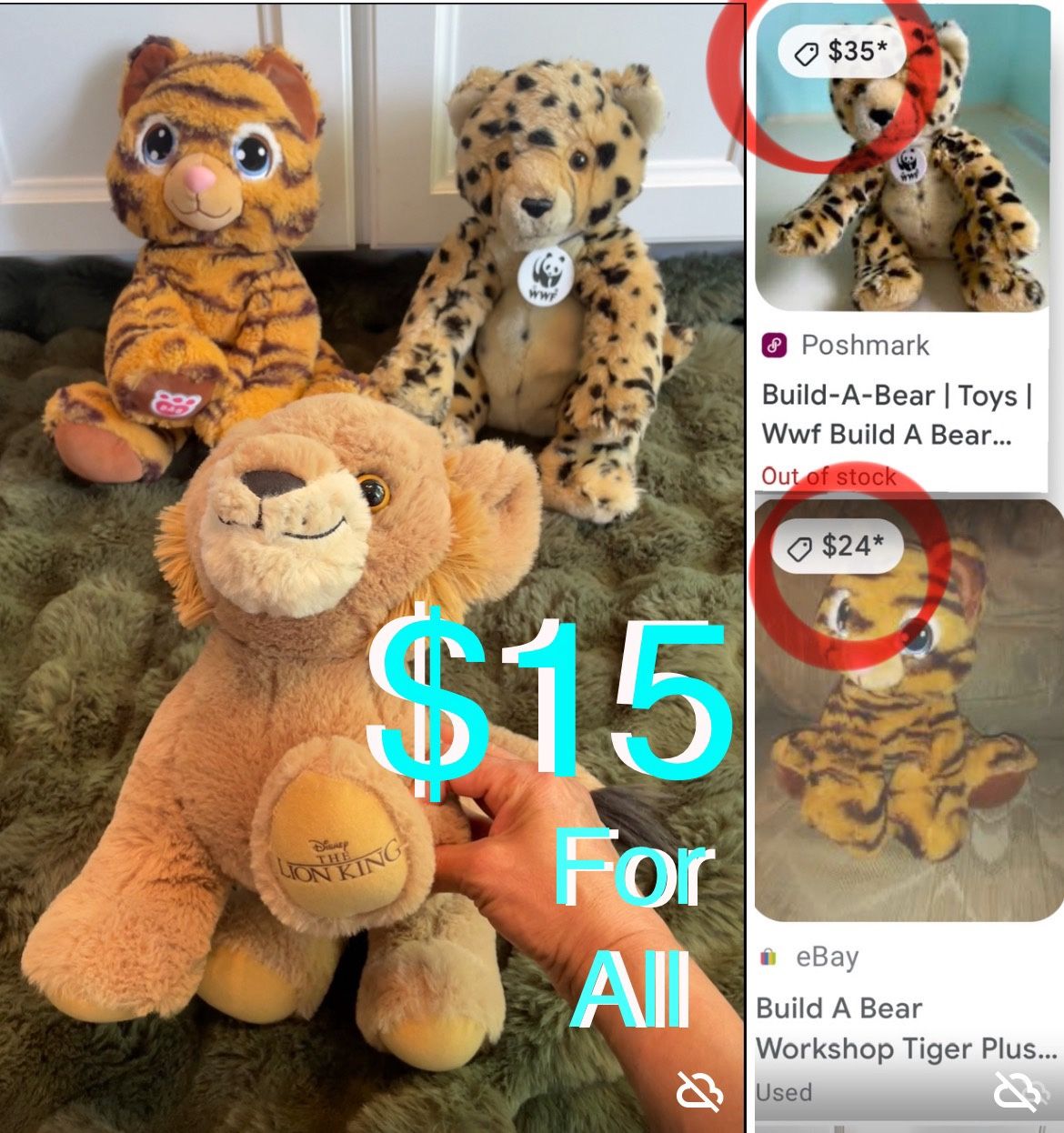 $15 For All Like New Build A Bear π» Disney Lion π¦ Kingdom + Tiger π― and Cheetah π all in mint co