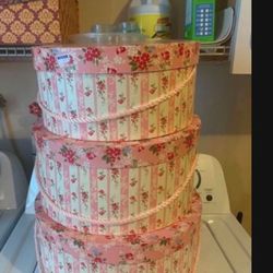 Last Chance Hat Boxes 3 Vintage Pink Floral 1980s/ Decorative Boxes