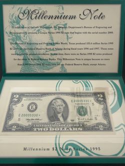 BEP Commemorative $2 Millenium Star Note with Holder