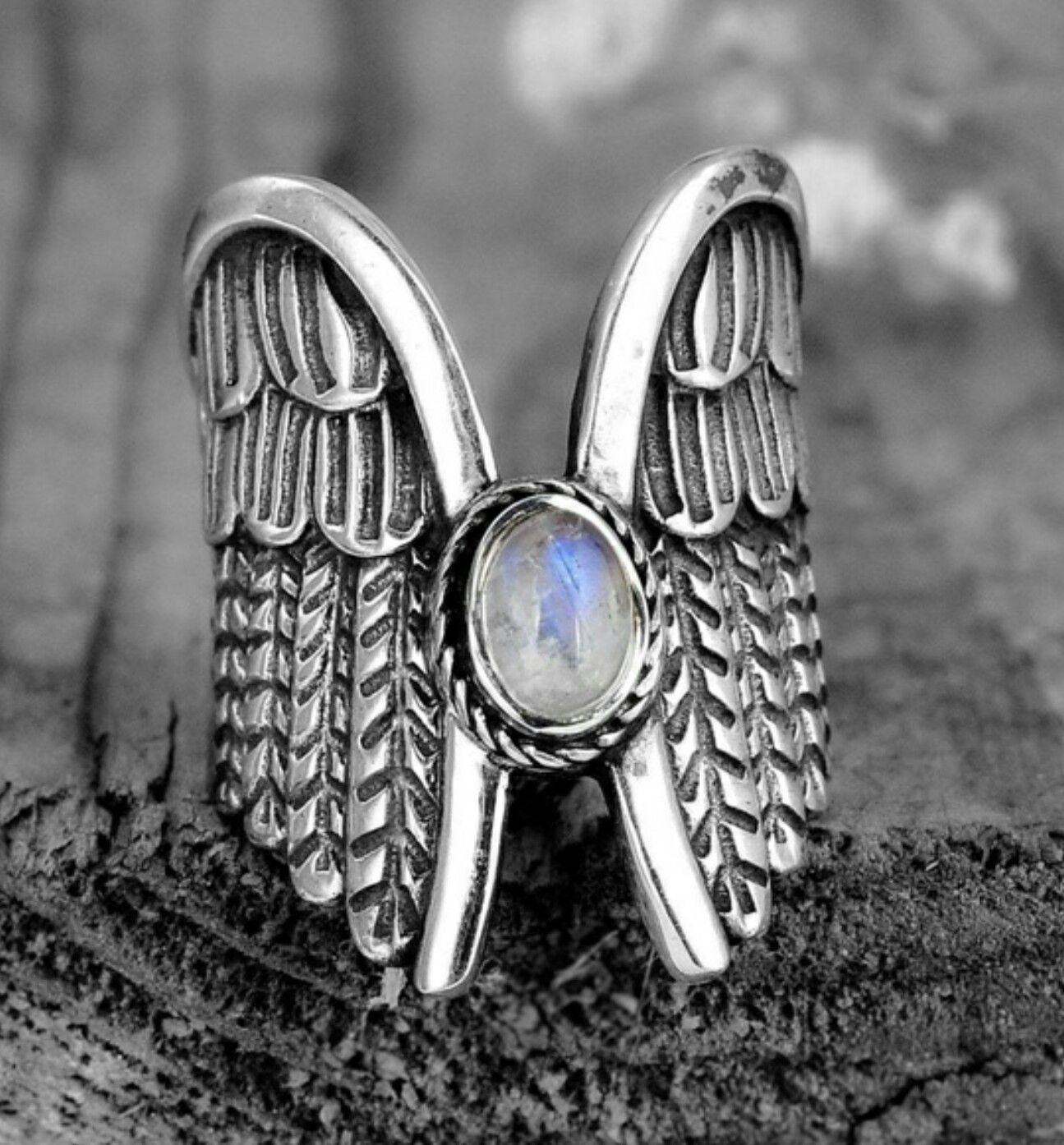 Moonstone Jewel Angel Wings Ring