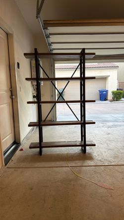 5-Tier Industrial Bookshelf 72”x48” — Wood & Black Metal