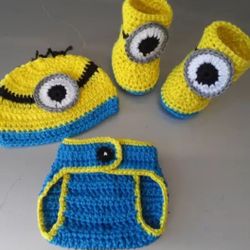Crochet Baby Boy Minions Inspired Outfit Photo Prop 