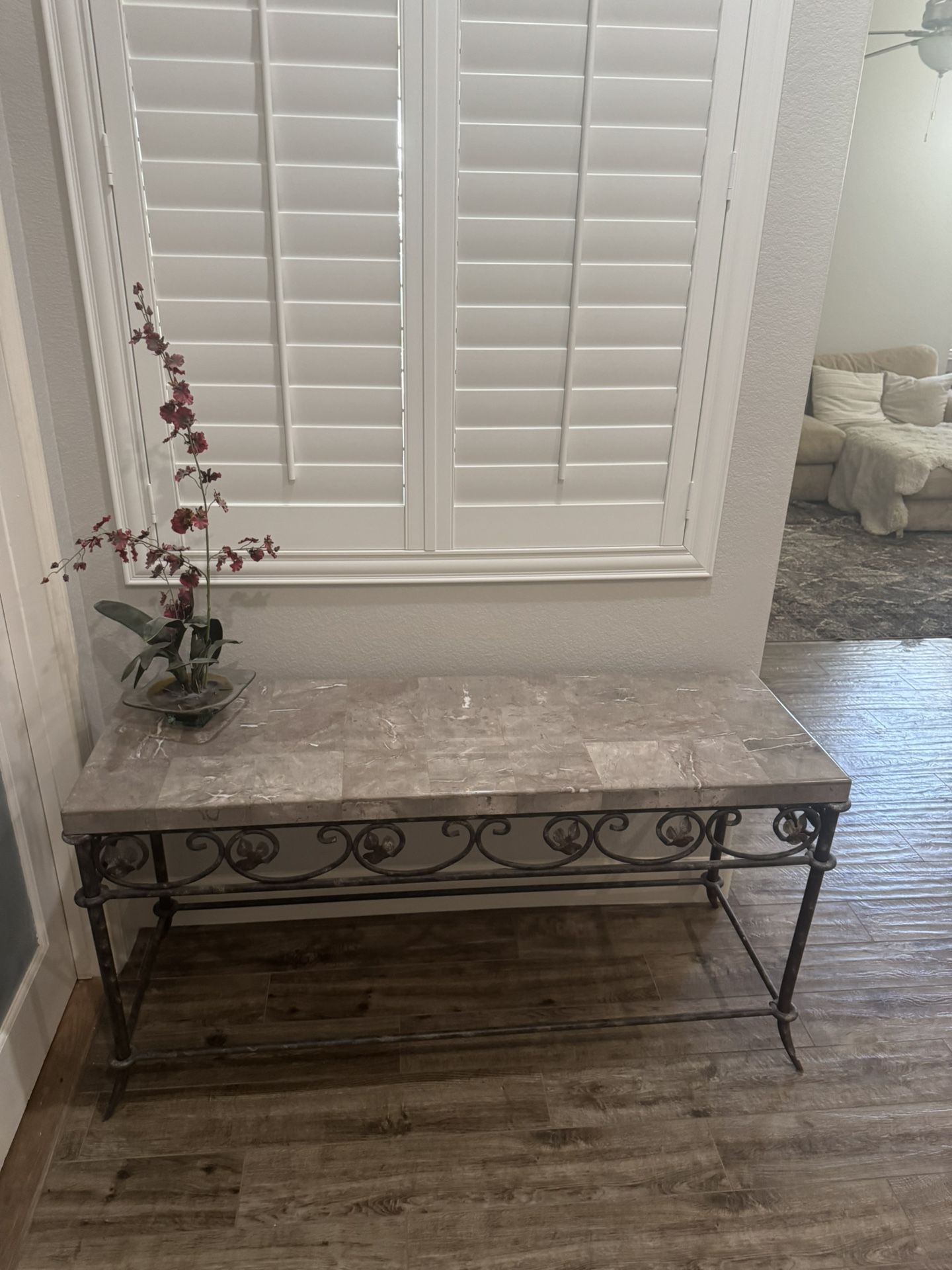 Elegant Stone & Wrought Iron Console Table – Excellent Condition