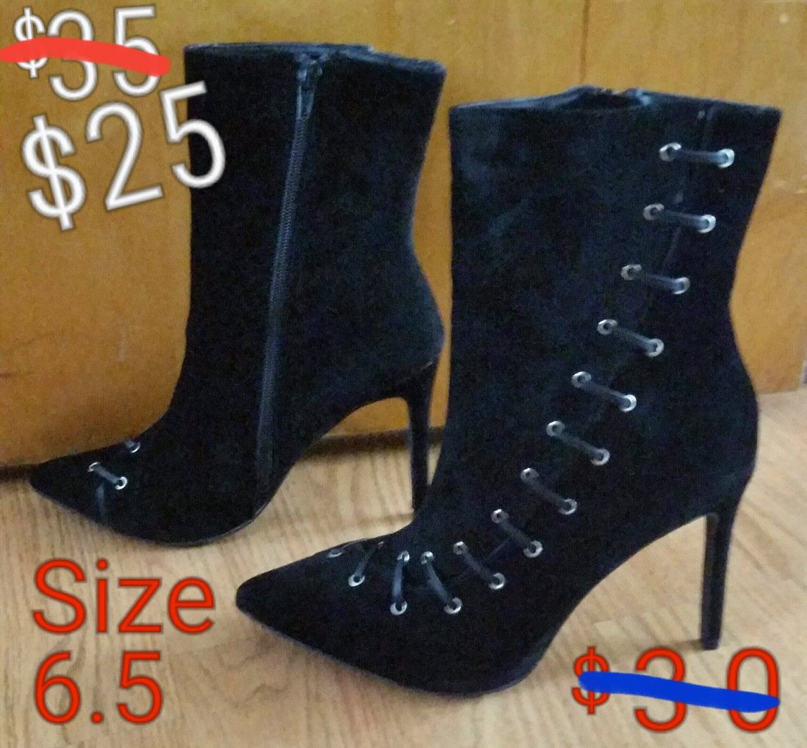 Womens black-velvet heel boots NEW