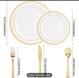 50pcs, Elegant Golden Disposable Plates and Flatware Set - Ideal for Parties, Weddings, and Holidays - Includes 10 Dinner Plates, 10 Dessert Plates, 1