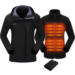 3-in-1 Heated Jacket with Battery Pack 5.2V, Waterproof Heated Coat (size Large