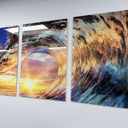 Wave 3 piece tempered glass wall Art