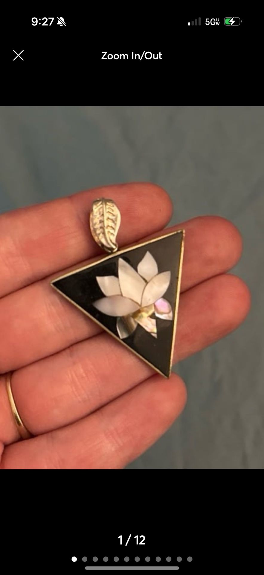 Silver Black Onyx and Shell Inlay flower pendant