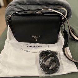 Prada Black Flap bag Medium Size 2 Shoulder Straps Silver Hardware