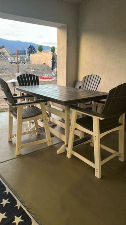 5-Piece Counter-Height Adirondack Outdoor Dining Set – Gray & White