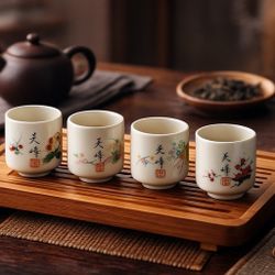 Japanese 1980s Kutani Style Mini Yunomi Tea Cups Gift Set Of 4, 1.5x2” NEW 🎁