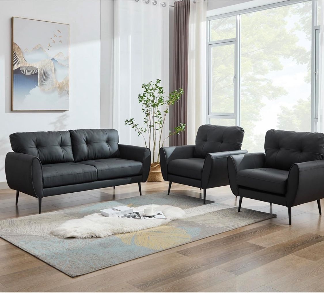 New 3 Piece Black Sofa Set - Pick Up Only
