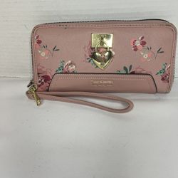 Juicy Couture Pink Wallet With Flowers, Hardware ,Wrist Strap, print Inside.